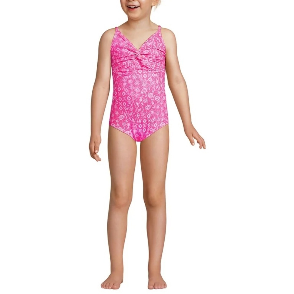 Lands' End Girls Chlorine‎ Resistant Twist Front One Piece Knockout Pink XL